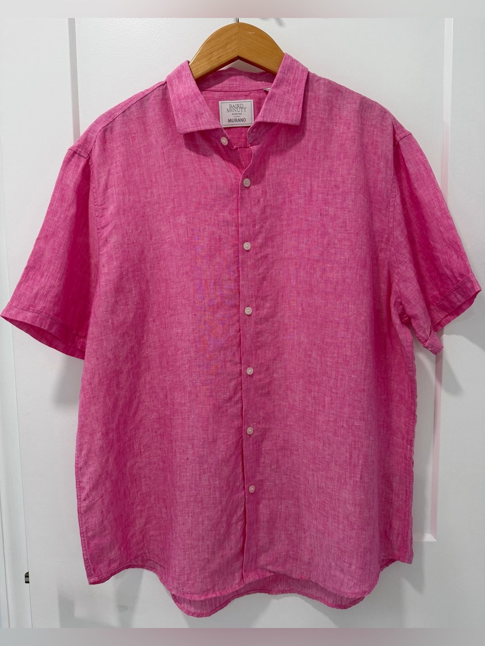 Murano Baird McNutt 100% Irish Linen Pink Short Sleeve Button Casual Shirt (XL)
